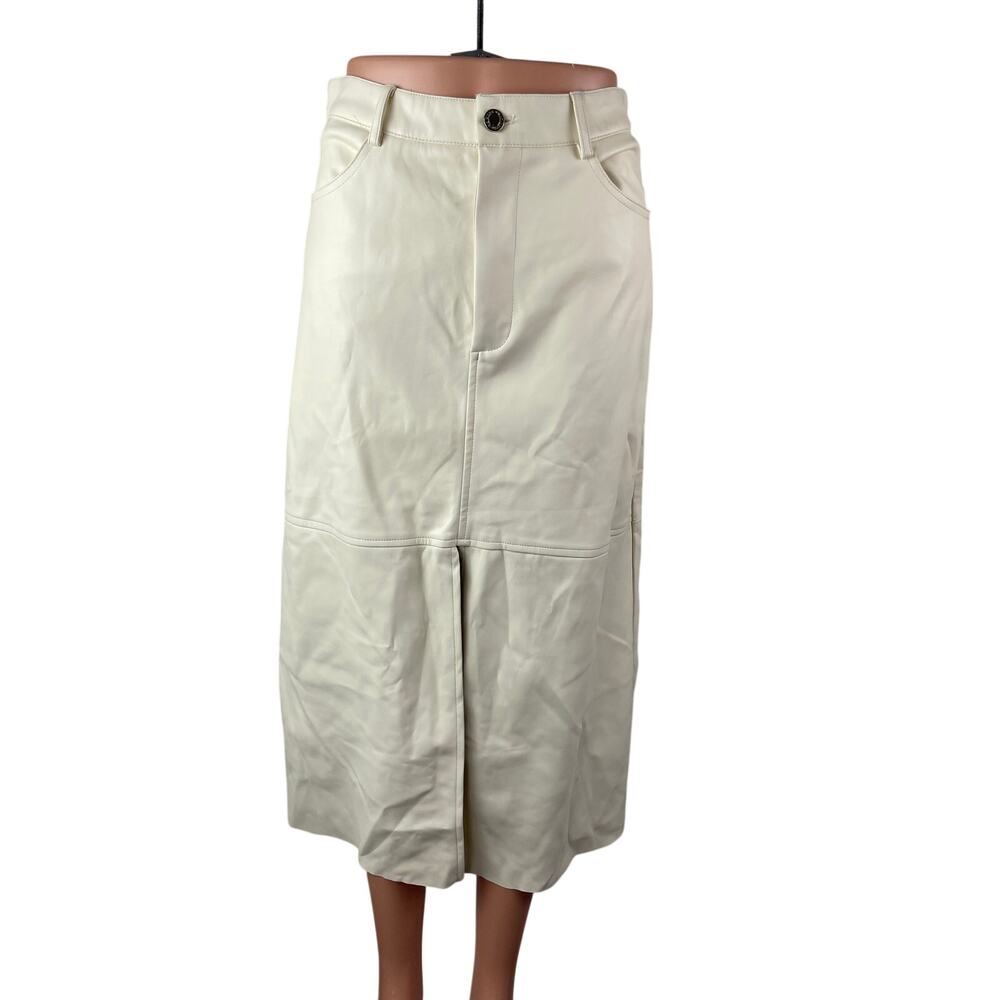 WeWoreWhat White Faux Leather Vegan High Waist Slit Front Midi Skirt Size 4